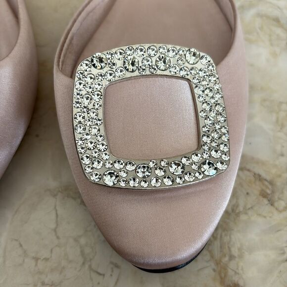 Crystal Buckle Ballerina Pink Satin Flats - Picture 5 of 12